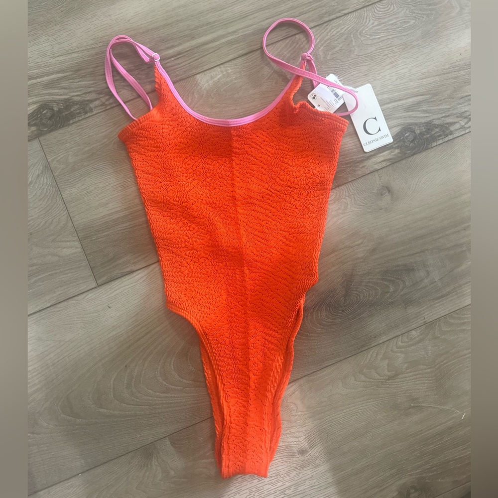 Free People Red and Pink Cleonie Swim One Piece Swimsuit